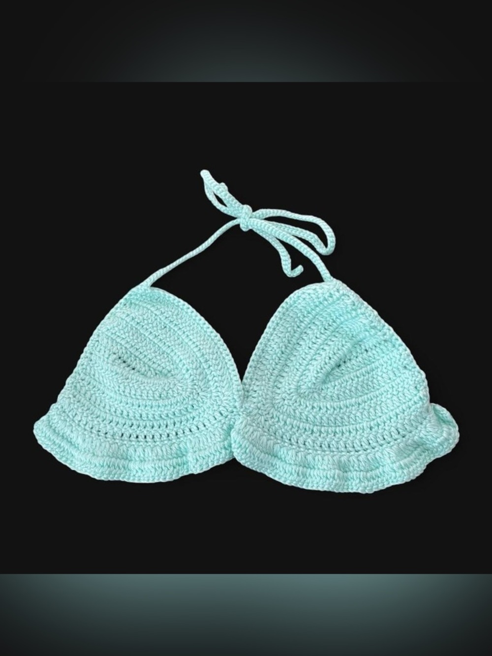 Handmade Mint Green Crochet Ruffle Triangle Bikini Bralette Top Size S/M